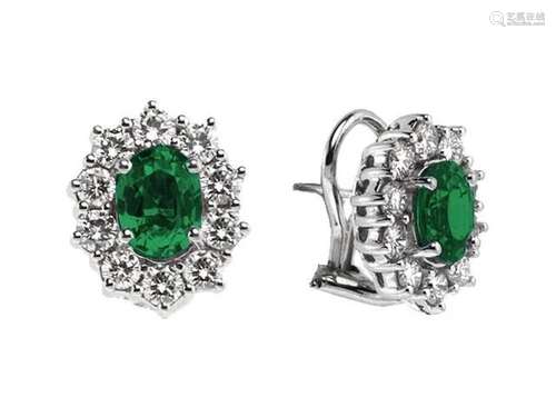 Emerald And Diamond Earrings In 18k White Gold (2.10 Ct. Tw....