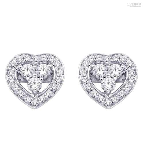 10K White Gold 1/6 Ct.Tw. Diamond Heart Earrings