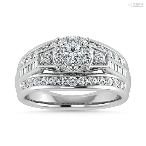 Diamond 1 Ct.Tw. Round and Flat Straight Baguette Engagement...