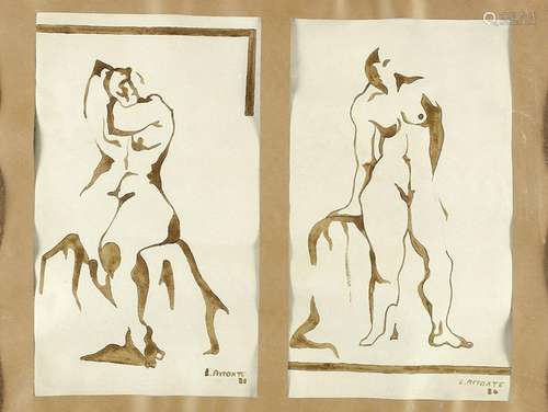 L. ARRONTE (S.XX) COUPLE DE NUS Féminins Encre sur papi