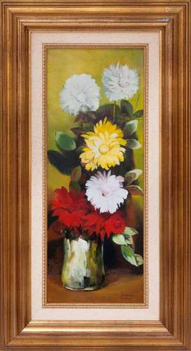 JOSEBA VASE DE FLEURS Huile sur toile. Nature morte d'u