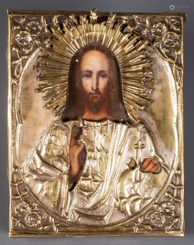 ICON Représentation du Christ avec cadre en métal argen