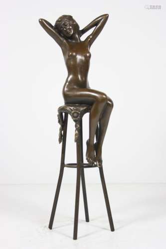 Bronze sculpture "Young Lady on Barstool" - 27 cm ...
