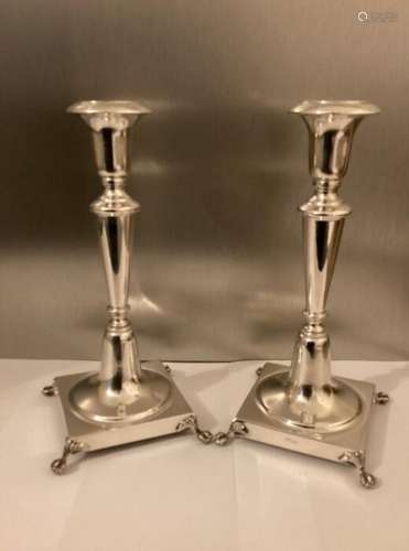 Set of two silver candlesticks on claw feet (2) - .800 silve...