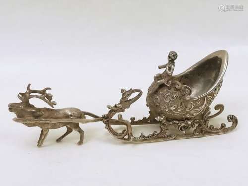 Large Miniature Reindeer Putto Sleigh (1) - .925 silver - Eu...