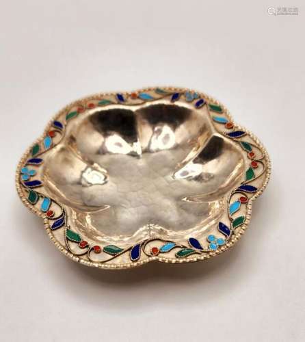 Greek Silver Cloisonne Enamel Trinket Dish / Salt - .925 sil...