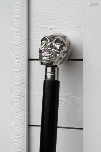 silver plated walking stick skull solid - wood silver plated...