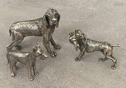 miniature sculpture in silver, 3 dogs (3) - .800 silver - It...