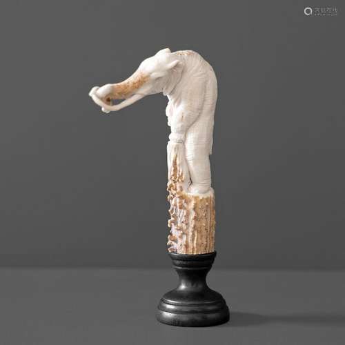 Elephant carving from a deer antler on a stand - Wood