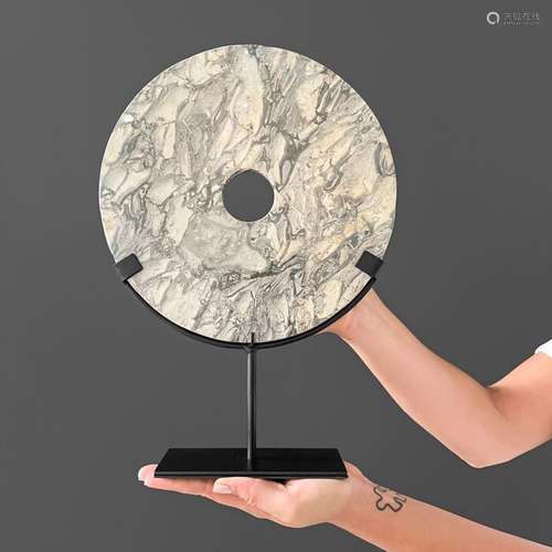 Decorative Grey Marble Disc on Stand - Marble, Steel