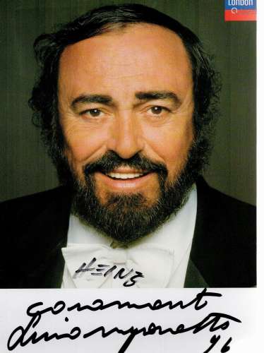 Luciano Pavarotti signed 8x6 colour promo photo. Good condit...