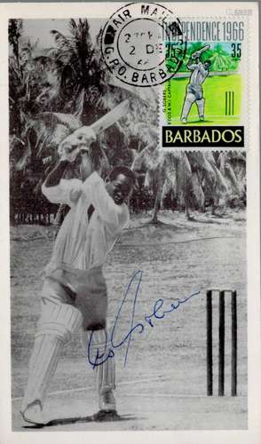 Cricket Sir Gary Sobers Signed Barbados Maximum Card, Showin...