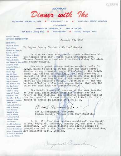 Dwight D. Eisenhower Signed Michigans Dinner With Ike TLS Da...