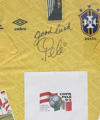 Football Pele signed 33x28 framed and mounted replica Brazil...