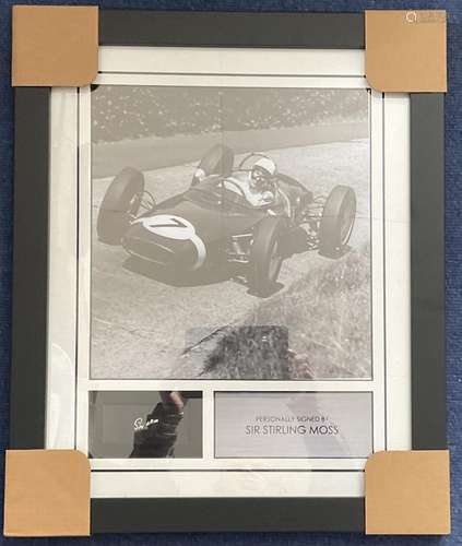 Stirling Moss Signed Signature Piece With Black and White Ph...