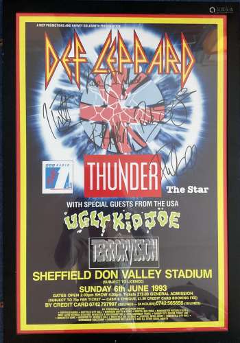 Def Leppard framed multi-signed concert poster with 5 signat...