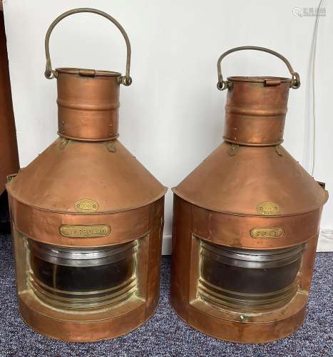 Pair of 19th Century Nautical Copper and Brass Port and Star...