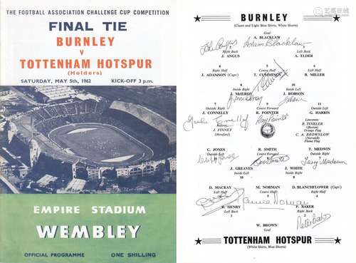 Football Autographed Tottenham / Burnley 1962 Fa Cup Final P...