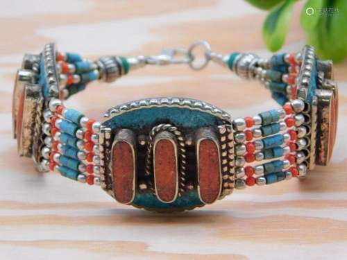 CARNELIAN AND TURQUOISE BRACELET ROCK STONE LAPIDARY SPECIME...