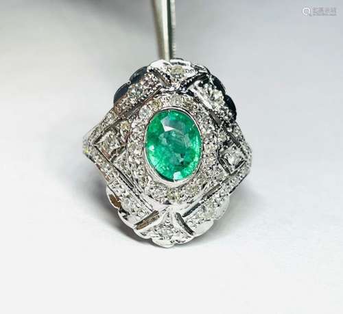 18 kt. Gold - Ring - 0.80 ct Emerald - Diamonds