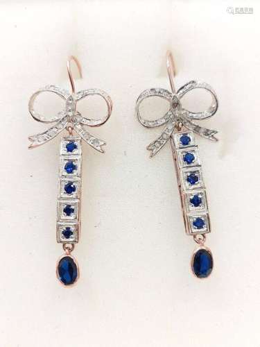 9 kt. Pink gold, Silver - Earrings - 0.50 ct Sapphire - Diam...