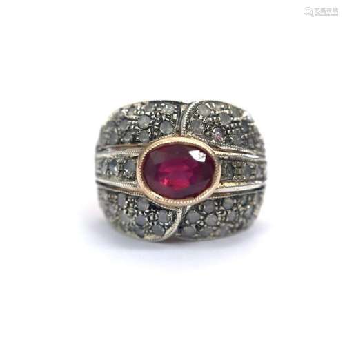 14 kt. Pink gold, Silver - Ring - 1.80 ct Ruby - Diamonds
