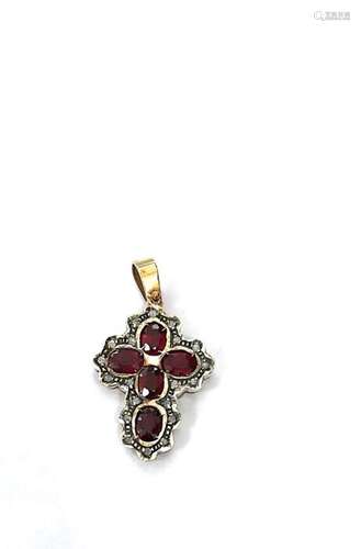 14 kt. Silver, Yellow gold - Pendant - 4.80 ct Ruby - Diamon...