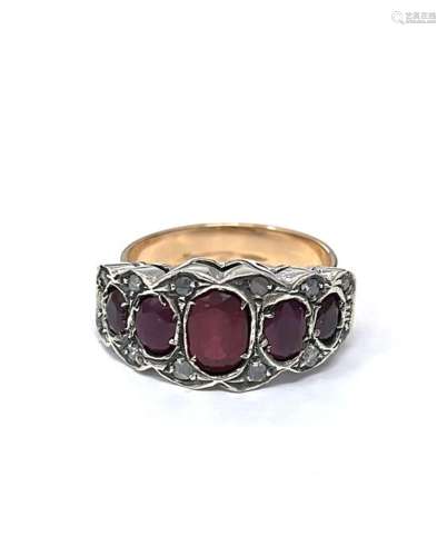 14 kt. Pink gold, Silver - Ring - 4.50 ct Ruby - Diamonds
