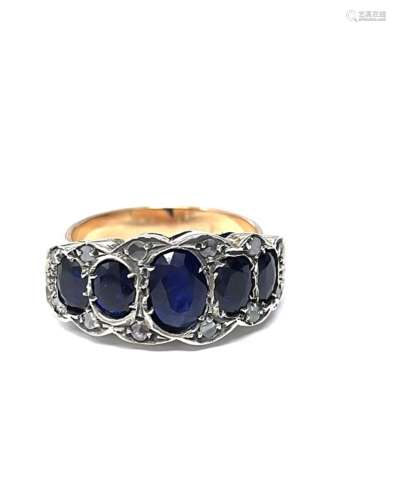 14 kt. Pink gold, Silver - Ring - 4.50 ct Sapphire - Diamond...