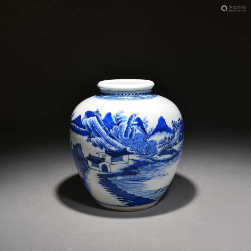 Blue and white landscape figure Taibai jar
