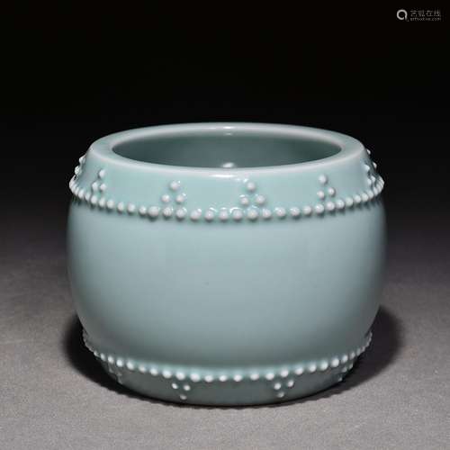 Pink Celadon Glazed Drum Nail Jar