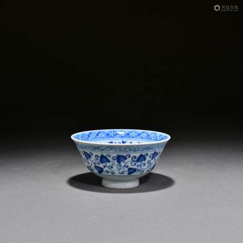 Blue and white teacup with lotus pattern