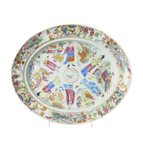 Chinese porcelain Daoist oval platter, Daoguang