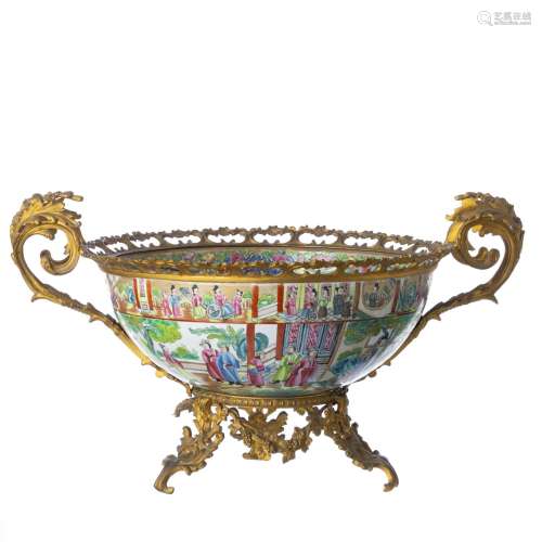 French Samnson porcelain and gilt bronze punch bowl