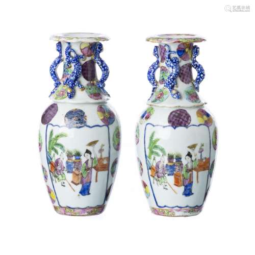 Pair of Chinese porcelain figural vases, Guangxu