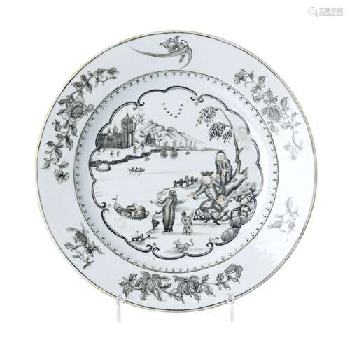 Chinese Export Porcelain European Figure Plate, Qianlong