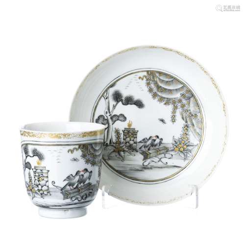 Chinese porcelain 'Altar of love' cup and saucer, Qianlong