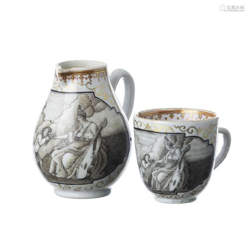 Chinese porcelain 'Minerva' milk jug and coffee can, Qianlon...