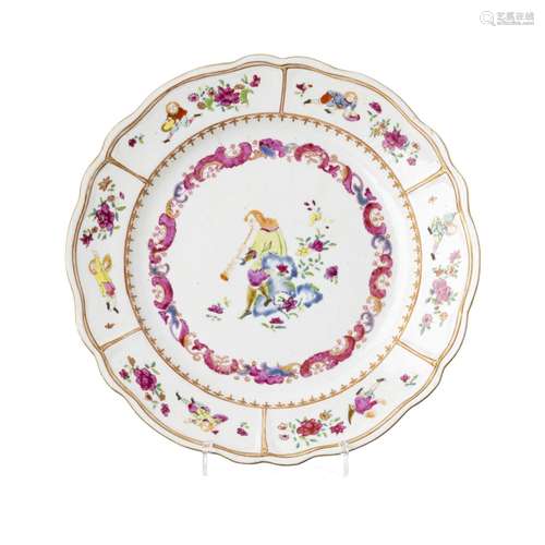 Chinese porcelain 'flute player' plate, Qianlong