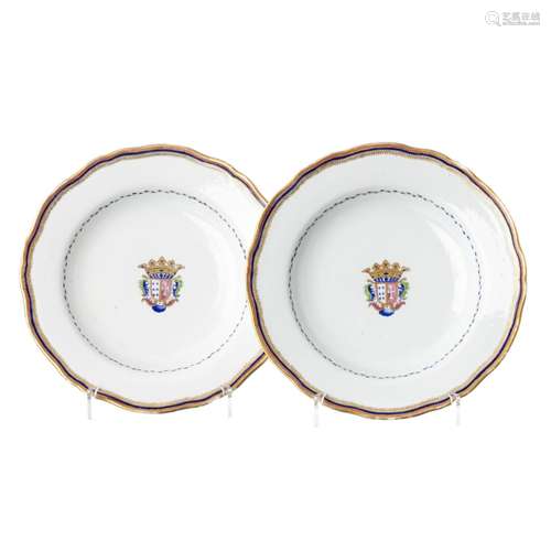 Pair of Chinese porcelain armorial plates, Cristovão Pereira...