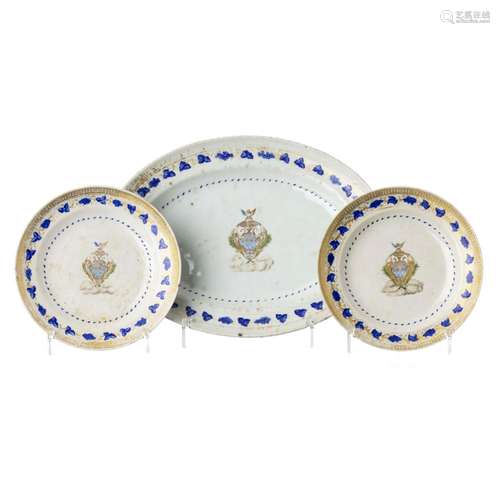 Two cups and platter emblazoned, in Chinese porcelain, Jiaqi...