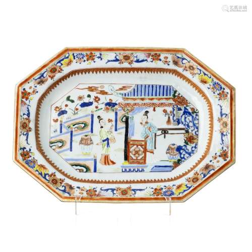 Chinese porcelain figural octagonal platter, Kangxi