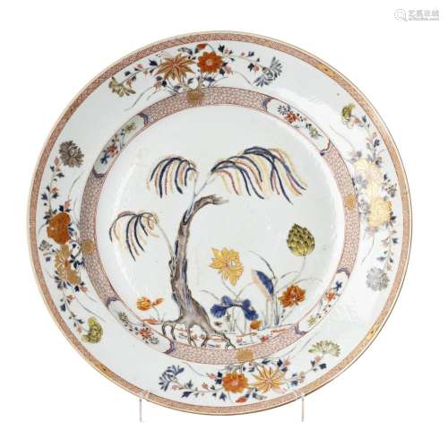 Large chinese porcelain 'weeping willow' plate, Kangxi