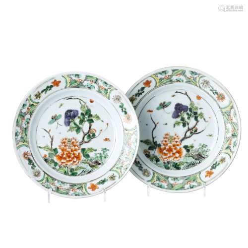 Pair of Chinese porcelain famille verte plates, Kangxi