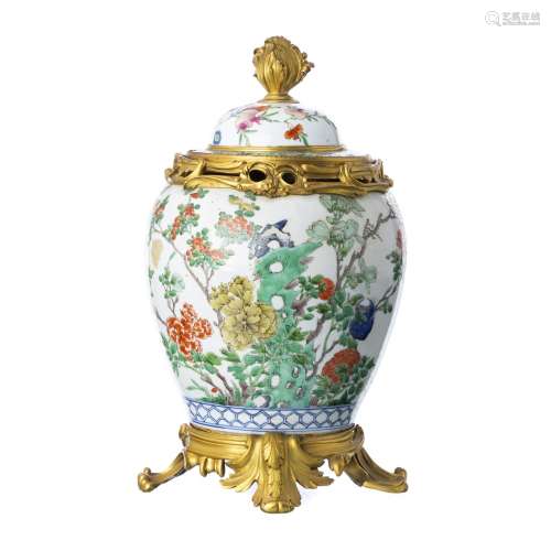 Chinese porcelain pot and cover with gilt bronze mounts, Kan...