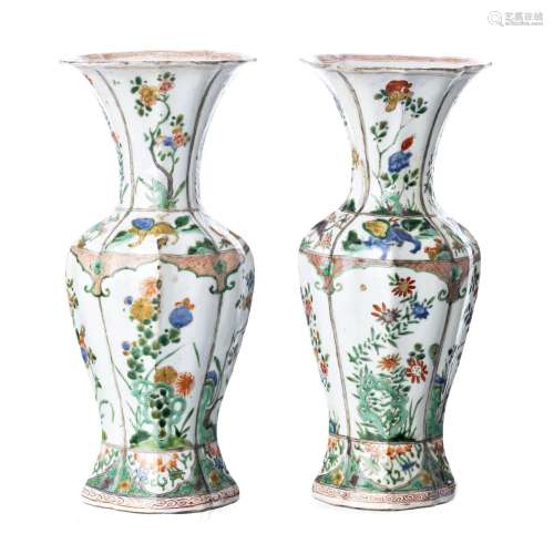 Pair of Chinese porcelain famille verte vases, Kangxi