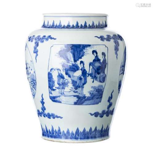 Large chinese porcelain figural pot, Transitional