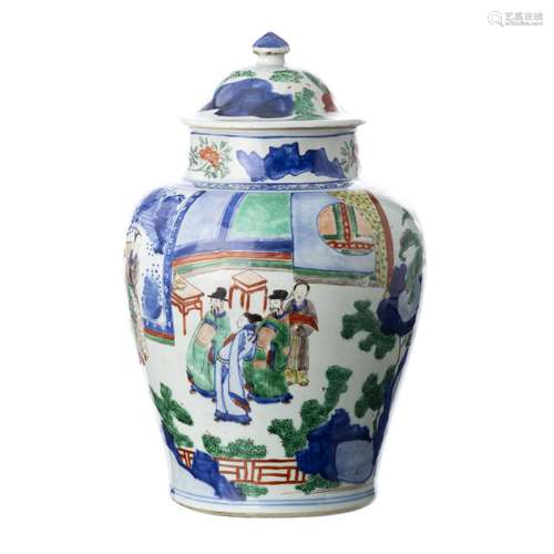 Chinese porcelain Wucai pot, Transitional