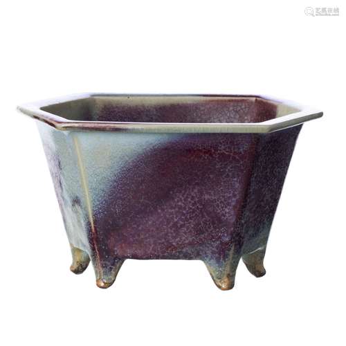 Chinese flambé ceramic hexagon flower pot