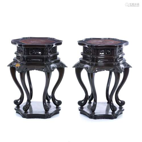 Pair of Hongmu well carved tables